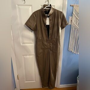 BNWT! 7 for All Mankind Faux Brown Leather Jumpsuit!